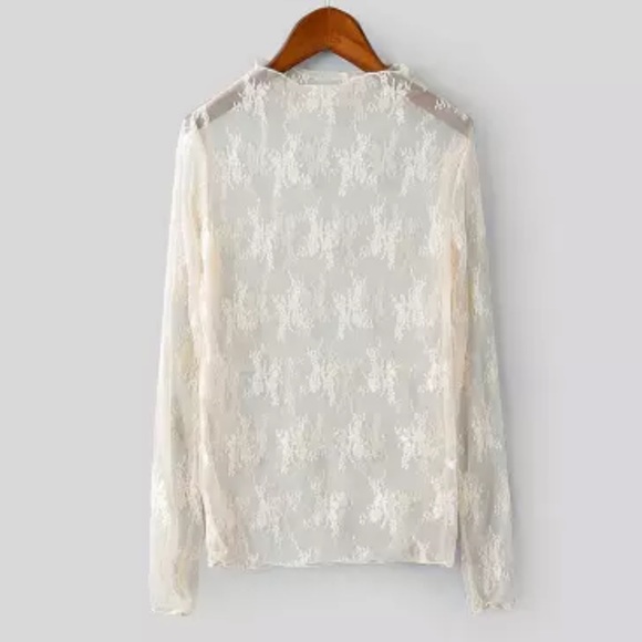Lace blouse top shirt mesh transparent sexy women’s long sleeve - Picture 5 of 10